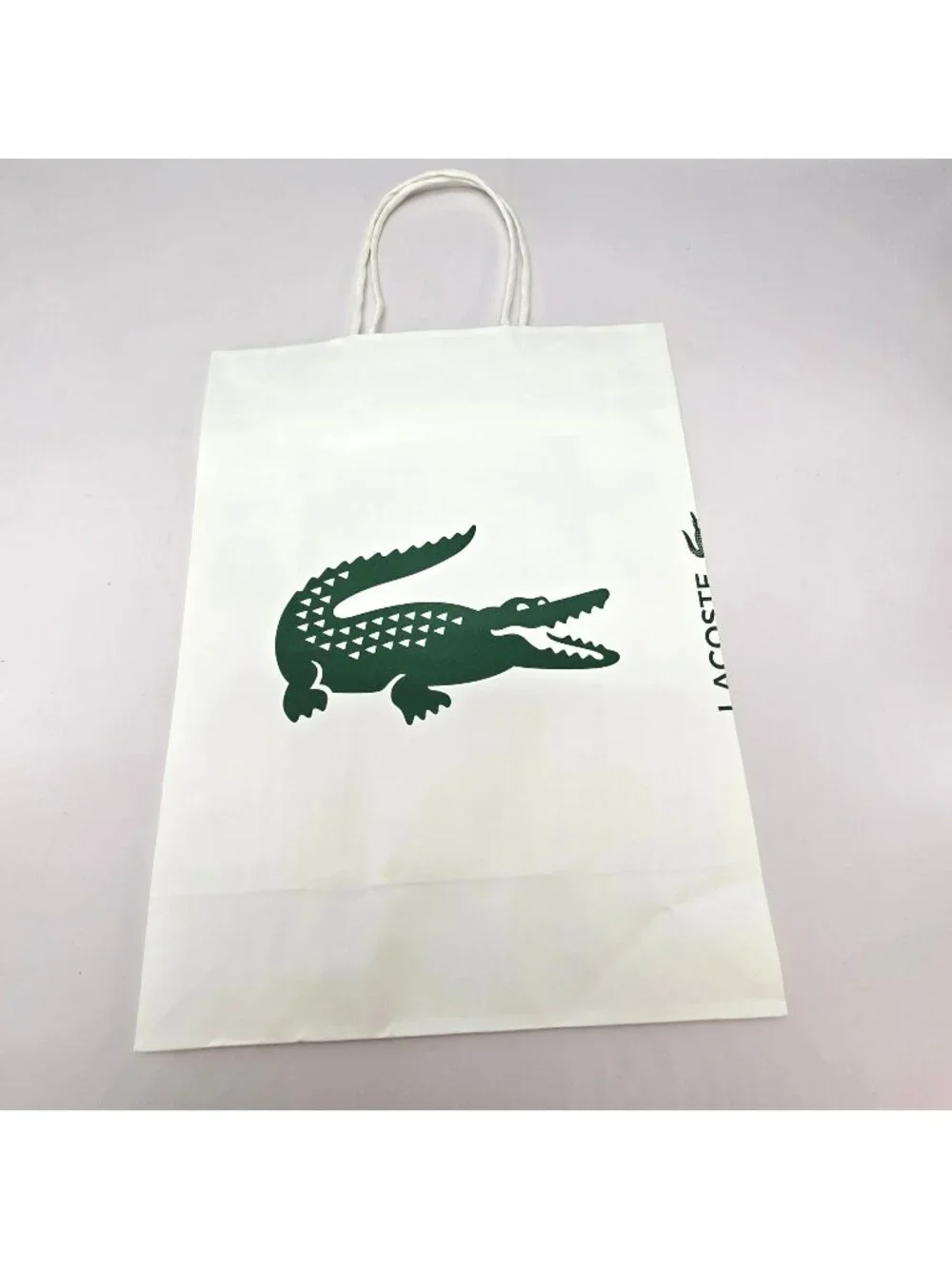 Lacoste White Paper Shopping Bag With Green Logo Design Movie Prop Gift VR9005